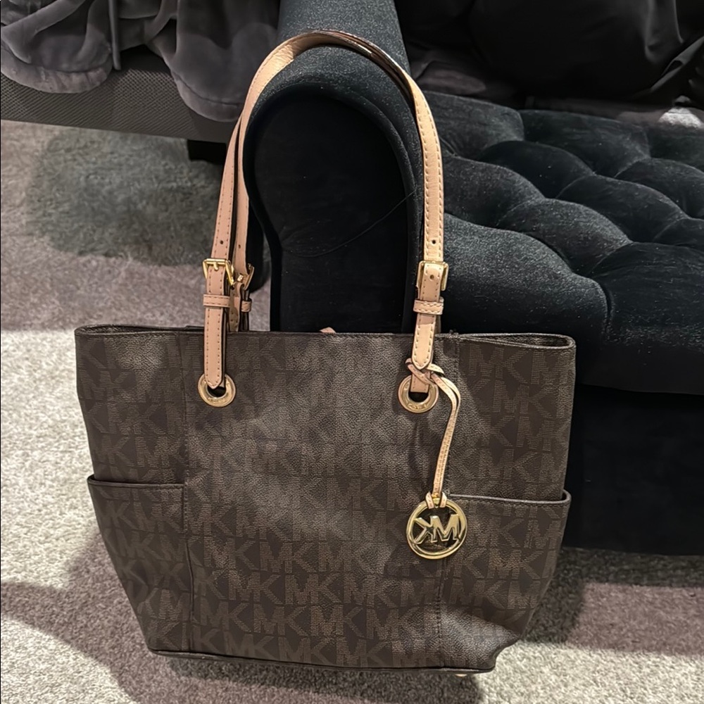 Michael Kors Brown Monogram Tote with Gold Accents
